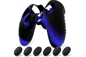 PlayVital Funda de Silicona Antideslizante para ps5 Edge - Carcasa Protectora con 6 Tapas de Joysticks, Cubierta de Goma Tacto Suave, Protector de Mando, Diseño 3D Tachonado (Azul&Negro)
