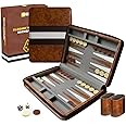 RENO Backgammon Set Magnetic Elegant Leather Backgammon Sets - Backgammon set for Adults and Kids -Travel Backgammon -Garden games- 23.5 cm Board games for 2