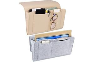 Fabaoday Betttasche - 2 Pack Filz Sofa Aufbewahrungstasche,Filz Bett Caddy Organizer zum Einhängen Nachttisch Tasche Sofa-Bett Dicke Filz mit Kabellöchern Anti-Rutsch für Buch, Brille, iPad, Handy
