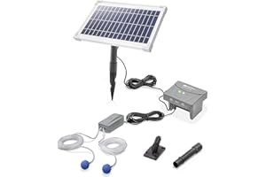 esotec Solar Teichbelüfter Set 8/200, 6,4V/DC Belüfterpumpe, LiFePO4 Akku, Teichbelüftung, Sauerstoffpumpe 200l/h Luftleistung, Solarpanel 8W, Erdspieß 101878