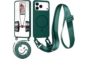 Beajew Handykette für iPhone 17 Pro Max Hülle mit Band [Kompatibel mit Magsafe] Flüssig Silikon Necklace Handyhülle Magnetische Schutzhülle zum Umhängen Kordel für iPhone 17 Pro Max, Dunkelgrün