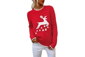Demegimi Jersey Navideño para Mujer Suéter de Navidad de Cuello Redondo Pullover de Punto de Navidad Christmas Sweater