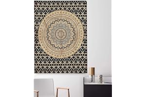 Popular Handicrafts Hippie Mandala Ombre Tapestry Wall Hanging - Indian Maditation Black and Gold Gypsy Bohemian Hippy Psychedelic Dorm Room Decor Poster 30 x 40 Inch