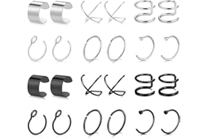 Mayhoop 4-24Stk Fake Piercings Ohrklemme Ear Cuff Fake Piercings Ohr Edelstahl Face Piercings Ohr Manschette Clip on Knorpel Fake Lippenpiercing Fake Nasenpiercing für Männer Damen