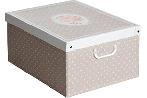 Lavatelli Caja organizadora de almacenamiento ropa, para almacenaje decorativa en carton, 39x50x24 cm, para armario, baul, zapatos, calcetines, juguetes, regalo, con tapa, LUNARES