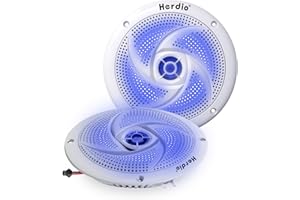 Herdio 6.5 Zoll Outdoor Lautsprecher, Aussenlautsprecher Wasserfest, 80W- Marine Lautsprecher mit LED Lichtern- für Sommerfahrten mit Offroader, Boot, UTV, ATV, RV Auto & Golf Cart, Weiß