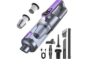 botatio Aspirapolvere Senza Fili, 17000Pa Aspirapolvere Auto Potente, Scarico Polvere One-touch, Motore Brushless, Aspirapolvere Portatile Multifunzione 4 in 1, con display HD e Illuminazione, Viola