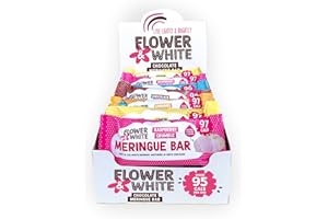 Flower & White Meringue Bar Taster Pack (Pack of 15) - Under 100 Calories Per Bar - Natural Ingredients - Vegetarian & Gluten Free (Raspberry Crumble, Lemon Meringue, Salted Caramel & Caramel Gold)