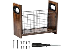 YUNYOUC Magazine Holder, Metal and Wood Magazine Rack Floor, Farmhouse Newspaper File Holder Organizer, Decorative Magazines Storage Basket for Letters, Magazines, Books, Newspapers