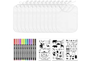 AOKITO 12 sztuk śliniaków do pomalowania, z 12 kolorowymi pisakami do tkanin i 3 szablonami do malowania, dwustronne śliniaki dziecięce, białe śliniaki do malowania, prezent na przyjęcie baby shower DIY