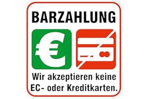 deformaze Sticker Barzahlung - Wir akzeptieren keine EC- oder Kreditkarten Aufkleber Zahlungsmethoden Bezahlung 10 x 10 cm UV Wetterfest Firma Geschäft Shop Tür Fenster Kasse außen innen