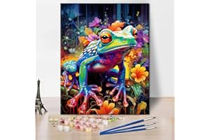 TISHIRON Frog DIY Paint by Number Abstract Colourful Frog Paint by Numbers for Adults Frog in the Water Paint by Numbers Kits on Canvas for Home Wall Decor Acrylic Paint by Number Kits for Kid 16x20inch