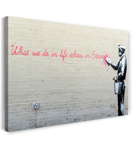 Tableau Banksy Sur Toile – Homme Nettoyant Une Fresque, Prêt à Accrocher, Neuf