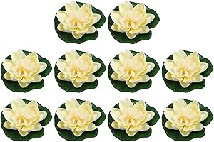 VOCOSTE 10pcs Artificial Floating Lotus Flower, Artificial Lotus Flower for Garden Ponds Pool Decoration, White, 3.9"