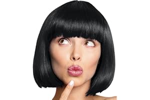 ‎BALINCO Balinco – Bob Perücke für Damen & Herren Schwarz – Kurzhaarperücke Pagenkopf, Cabaret & Charleston für Karneval, Fasching & Motto Party – Einheitsgröße Unisex aus Polyester - Inkl. Haarnetz