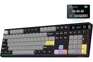 EPOMAKER TH108 Pro Teclado Mecánico Inalámbrico para Juegos de Tamaño Completo con Pantalla y Perilla, 10000mAh, Gasket Cremosa, Hot Swap, Controlador Personalizado, RGB (Negro, Sea Salt Silent)