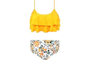 SHEKINI Girls' Two-Piece Swimsuit Ruffle Adjustable Printed Tankini Top with Bikini Bottoms Bikini Teenagers for 6-14 Years