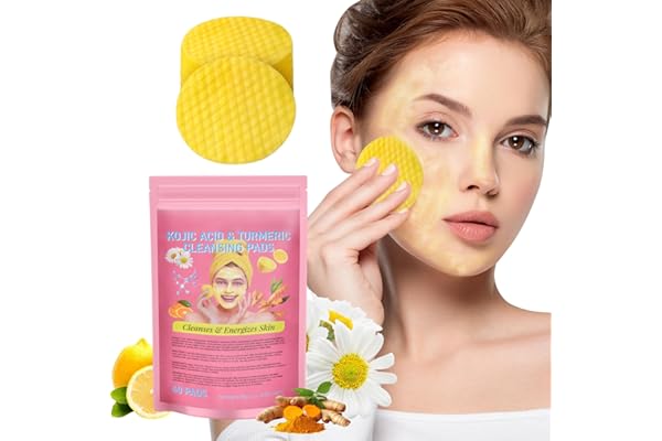 LOPHE Tampons Nettoyants Au Curcuma à l'Acide Kojique, 40pcs Coussin en Mousse Exfoliante Au Curcuma pour Visage et le corps, Nettoyage et l'Exfoliation Éclatant Peau Rejuvenates, Unifie le Teint