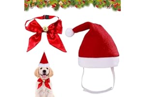 SHENGRUILI Haustier Weihnachtsmütze,Hunde Katzen Kostüm Zubehör Set,Haustier Stirnband mit Haustier Krawatten und Glocken,Weihnachts Outfit Geschenk für Welpen Kleine Katzen Hunde Haustiere