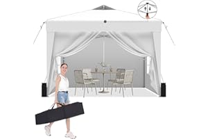 DADAWAY Pop up Gazebo with sides 3m x 3m, Water and UV Resistant Party Camping Heavy Duty Gazebo Marquee with Carry Bag - White