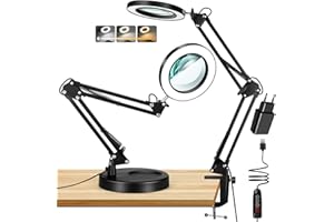 TOBEGIGA 10 Fach Lupe mit licht und ständer, Lupe mit Licht, 3 Modi Farben Stufenlos 10 Dimmbaren, LED Schreibtischlampe für Arbeit, Nähen, Basteln Geschenk
