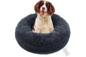 OKPOW Donut Hundebett Fuer Mittelgroße Hunde: Flauschig Welpenbett Rund Kuscheliges - Anti Angst Katzenbett Comfy - Plüsch Haustierbett Waschbar
