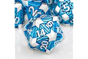 ORIFANTOU 7PCS Metal DND Dice Set with Box, Debris RPG Blue D and D Dice for use with D&D Tabletop Games Role Playing Game Polyhedral Dice Set D20 D12 D10 D8 D6 D4