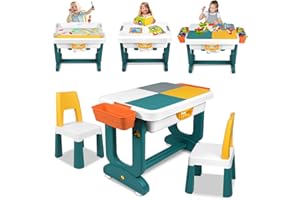 Aufun Stół do aktywności dla dzieci 5 w 1 z regulacją wysokości, zestaw krzeseł, stół do gry, wielofunkcyjne klocki, piaskownica z przechowywaniem, 1 krzesło