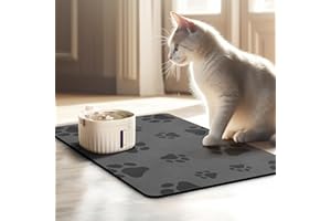 JanYoo Podkładka pod miskę dla kotów, podkładka na karmę, 50 x 35 cm, wodoszczelna mata na karmę dla zwierząt domowych, antypoślizgowa podkładka, miska na karmę dla kota (szara)