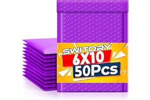 ‎SWITORY Switory Versandtaschen mit Luftpolsterfolie für CDs & Schmuck & Kosmetik - selbstklebende, gepolsterte Umschläge - Lila -15,3 cm x 22,9 cm - 50 Stück