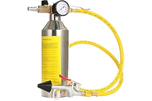QPKING Kit de rinçage CA, bouteille de nettoyage de canalisations pour climatisation de voiture, outil de nettoyage pour le nettoyage des canalisations CVC, R134A, R12, R22, R404, R410A, avec jauge 220 PSI,