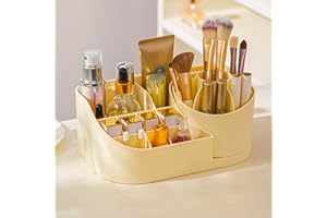 Edencomer Makeup Organiser, 360 Rotating Makeup Organiser Cosmetics Organiser Storage Makeup Organiser with Rotating Brush Holder for Eyeshadow Brush Skin Care Products Dresser Bathroom Bedroom