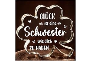 Encoink Schwester Geschenk Weihnachten, Geschenk Schwester Geburtstag – Acryl Glücksklee Dekoration, Geschenke für Schwester zum Weihnachten Jahrestag