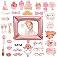 GLAITC Gold Rose Selfie Frame, Inflatable Picture Frame With 33 Pcs Photo Booth Props for Any Ages, Birthday Party Decor for Girls Boys Ladies