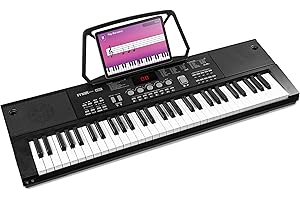 MAX KB15 - Teclado piano con 61 teclas, piano eléctrico con micrófono y altavoz, pantalla LCD, 70 canciones de demo, ideal para principiantes, función de aprendizaje, 26 sonidos, 8 percusiones, USB-C