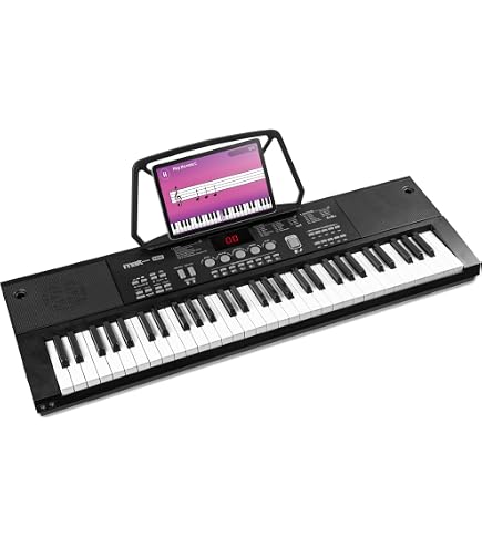 Clavier de Piano pour Enfants 61 Touches Portable Fonction Bluetooth Microphone Interface MIDI / USB 128 Rythmes et 20 Démos Noir