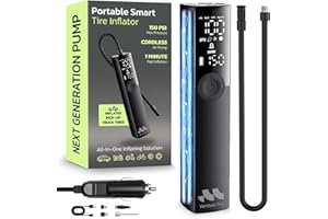 Woowind Przenośna elektryczna sprężarka powietrza – 17,76 Wh, 150 PSI Mini przenośna pompa powietrza z ładowaniem USB-C, wyświetlacz LED, automatyczne wyłączanie, bezprzewodowe i 12 V DC do samochodów