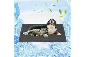 Vamcheer Cooling Mat for Dogs - Durable Pet Cool Mat for Dogs and Cats, Non-Toxic Gel Self Cooling Pad Bed, Keep Puppy Cool in Hot Summer, Double-Sided Use for Kennel Crate Home Travel, Grey, 90x140cm