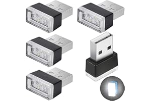 CTRICALVER Luci Ambiente Auto, Mini luci usb, LED Interni USB, Interni per auto luce portatili, luce d'atmosfera per auto, per Banca di alimentazione per laptop, 5 pcs bianca