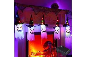 SHAVINGFUN Halloween Decorations Outdoor,5 Pcs Extra Long Glowing Ghost Witch Hat Halloween Indoor Decorations,3 M Waterproof Glowing Witch Hat for Garden, Yard, Tree