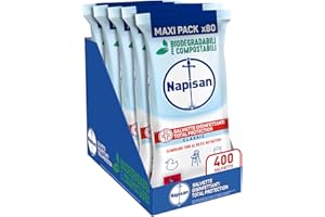Napisan Salviette Disinfettanti Total Protection, Confezione da 5 Pacchi x 80 Salviette Disinfettanti Biodegradabili e Compostabili Multisuperfici