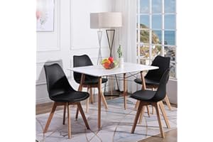 ‎H.J WEDOO H.J WeDoo Esszimmertisch mit Stühlen, Essgruppe Weiß Tisch mit 4 Schwarz Stühlen für Esszimmer, Küche & Wohnzimmer