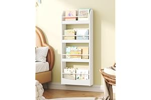 CHOEZON Kids Bookshelf Wall Mounted, 4-Tier Children's Bookcase, Sling Book Shelf for Kids Room, Storage Book Rack for Nursery, Bedroom, Living Room, Playroom, White DMCW04WB