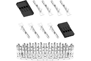 pzsmocn 50 Ensembles / 250 Pièces pour Connecteur Adaptateur Dupont 2,54 mm Pas 4-Broche Boîtier Femelle Borne de Prise Noire Câble Compatible 30-26 AWG Accessoires, Kit Broches à Sertir D'en-Tête
