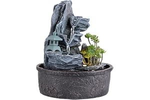 BTGGG Indoor Water Fountain with LED Light, Cascading Rockery Indoor Water Feature, Table Top Zen Waterfall for Meditation Relaxation Home Decoration, 3 Pin UK Plug Included