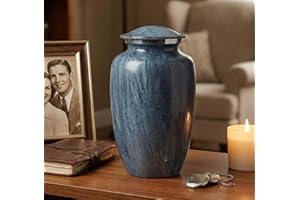 ESPLANADE Metal Cremation Urn Memorial Jar Pot Container | Full Size Printed Urn for Funeral Ashes Burial | Metal Urns | Grey - 10" Inches