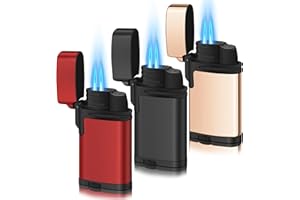 WANBRO 3 Pack of Jet Torch Lighter, Windproof Dual Jet Flames, Butane gas refillable, Mini Pocket Lighters for Candle, Stove, Gift for Men & Women (NO Gas)