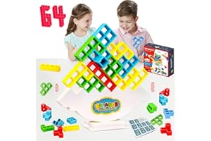 71Nmly 64PCS Tetra Tower Game Gioco Stack Attack Giocattolo Impilabile Balance Building Toy Montessori Giochi per bambini Balance Game Compleanno Natale per Adulti Bambini 3+ Anni