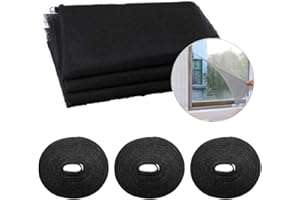 FODLON 3 Stück Fliegengitter für Fenster, 150m x 200cm Fliegennetz Insektenschutz Netz mit 3 Rollen Selbstklebeband, Sommer Moskitonetze für Fliegen Bug Bee Moskito-Schutz Mesh DIY, ohne Bohren (Schwarz)