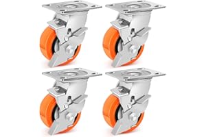 Humagineer 100mm Polyurethan Schwerlastrollen mit Bremse, Industriell Rollen Schwerlast TragfäHigkeit 1100kg mit Doppeltem Kugellager, Leise und VerschleißFest füR Werkbank, Wagen, Maschinen, 4er-Set